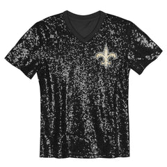 New Orleans Saints Girls Youth Wordmark Sequin V-Neck Top - Black on sale