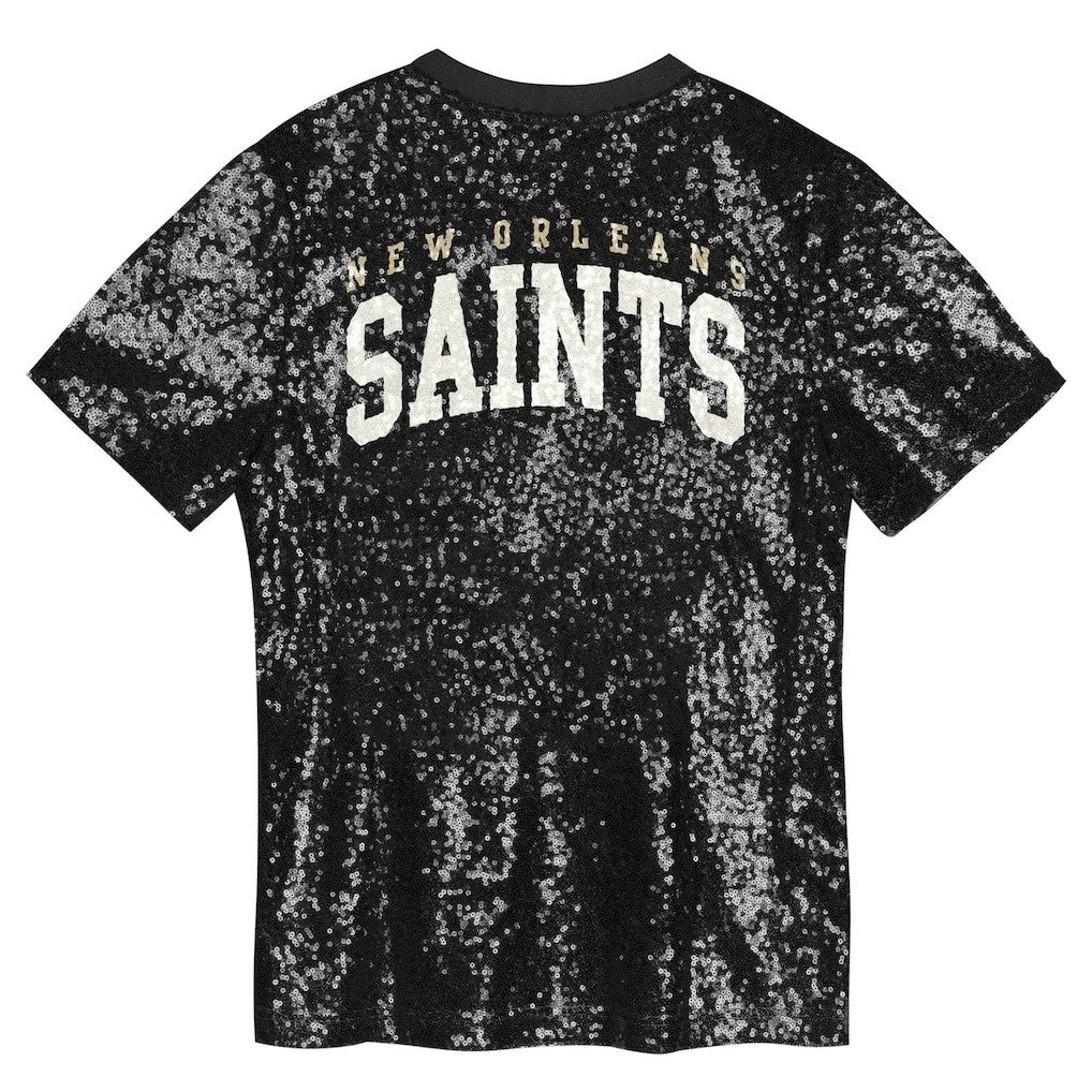 New Orleans Saints Girls Youth Wordmark Sequin V-Neck Top - Black on sale