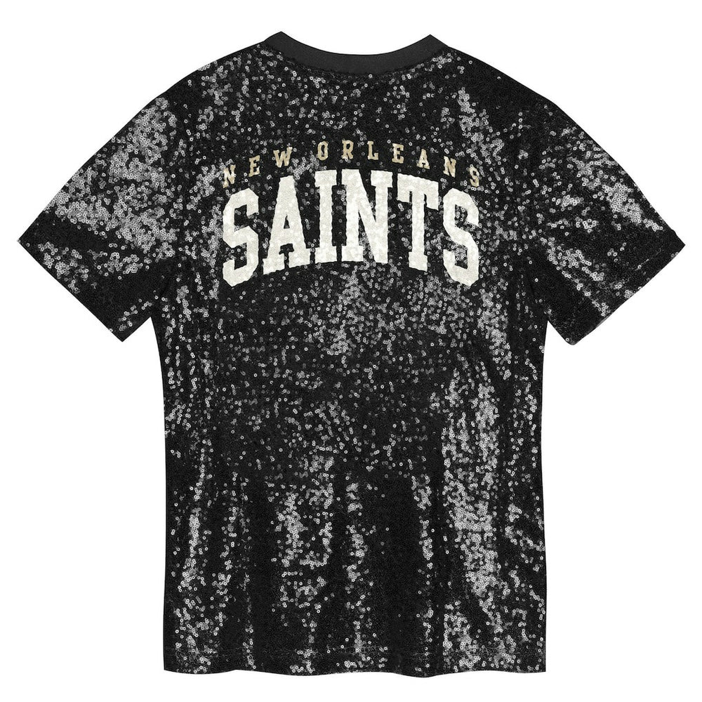 New Orleans Saints Girls Youth Wordmark Sequin V-Neck Top - Black on sale