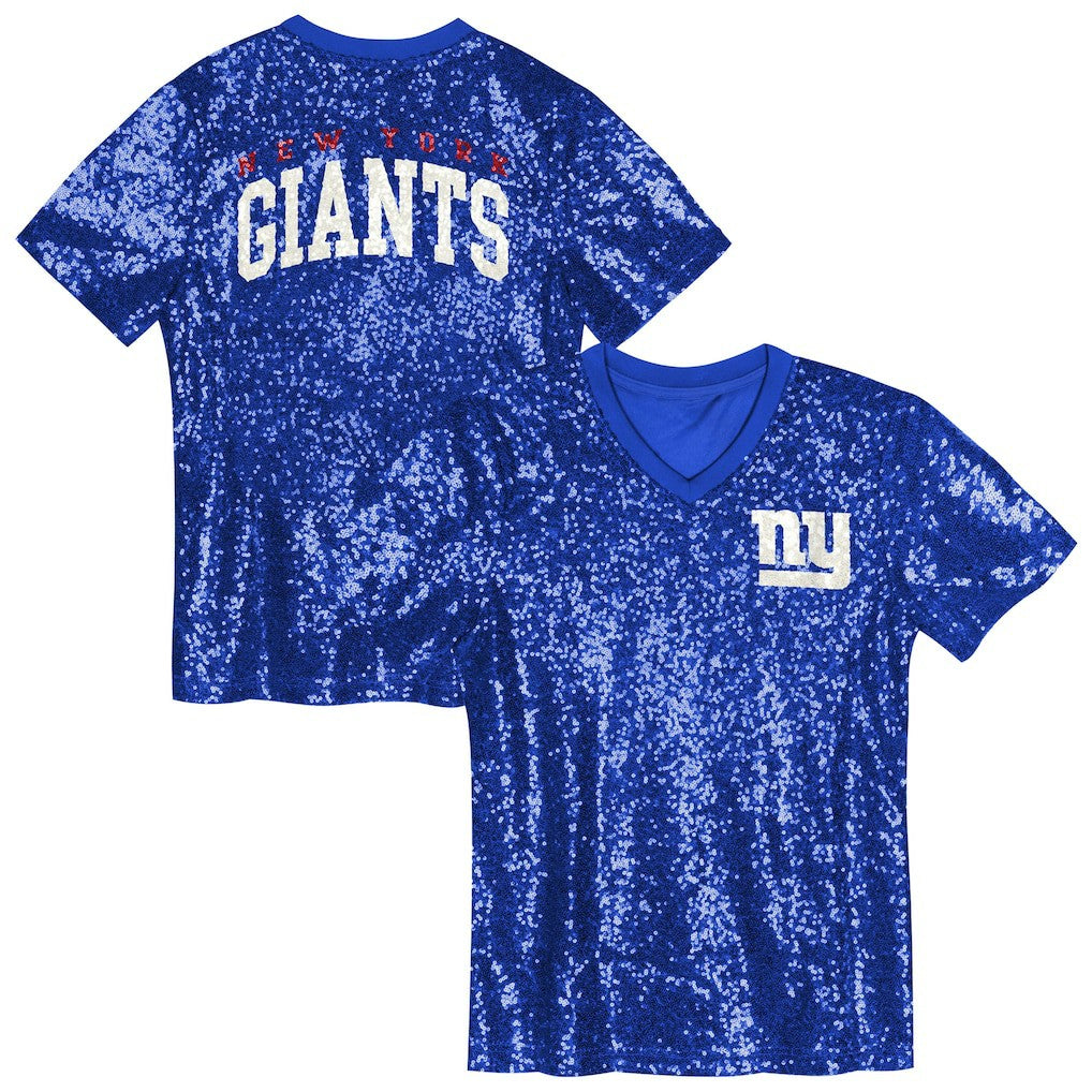 New York Giants Girls Youth Wordmark Sequin V-Neck Top - Royal online