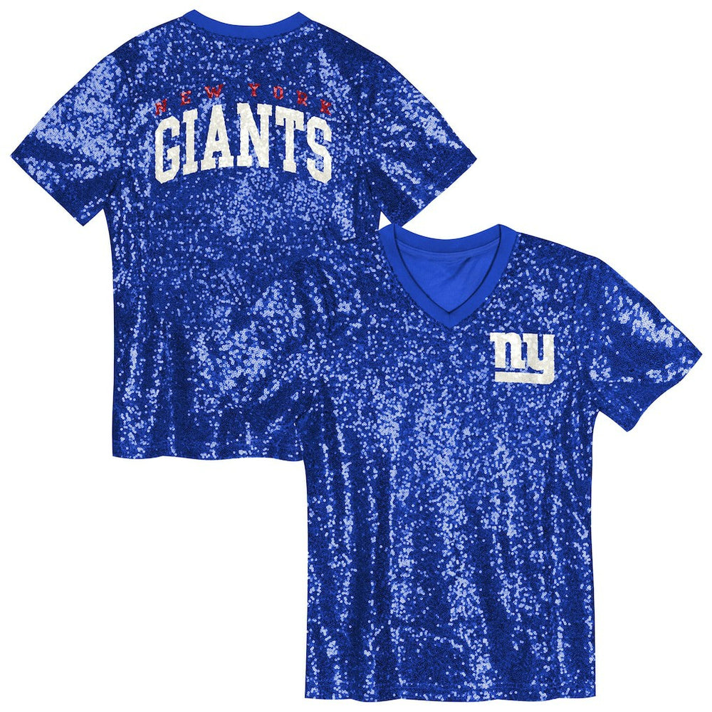 New York Giants Girls Youth Wordmark Sequin V-Neck Top - Royal online