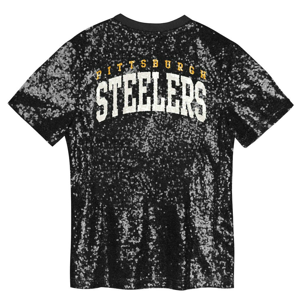 Pittsburgh Steelers Girls Youth Wordmark Sequin V-Neck Top - Black outlet