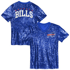 Buffalo Bills Girls Youth Wordmark Sequin V-Neck Top - Royal cheap