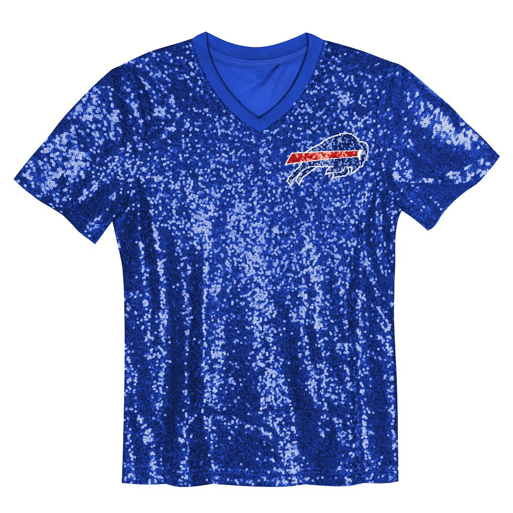 Buffalo Bills Girls Youth Wordmark Sequin V-Neck Top - Royal cheap