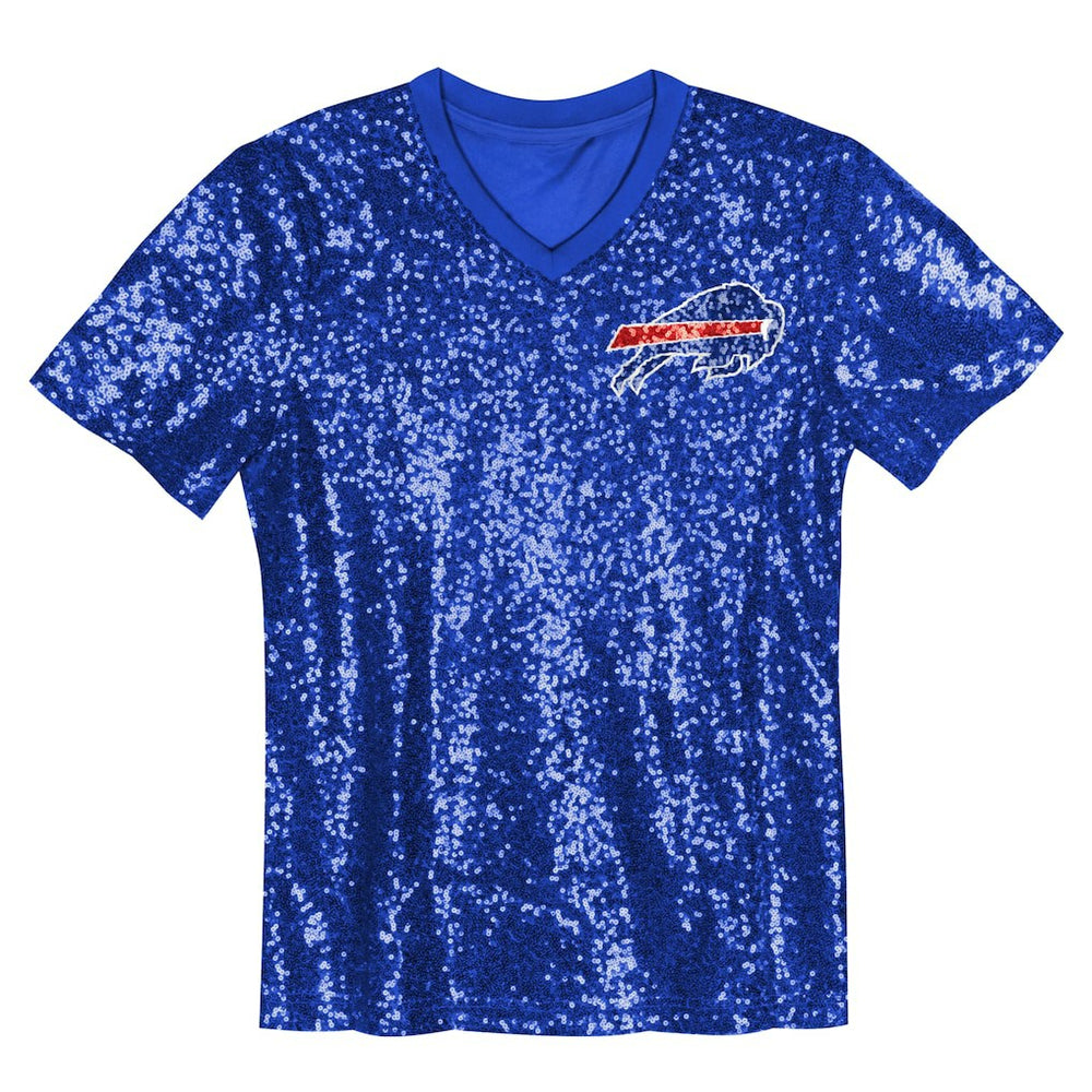 Buffalo Bills Girls Youth Wordmark Sequin V-Neck Top - Royal cheap
