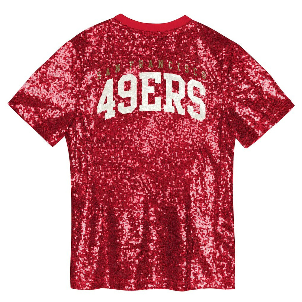 San Francisco 49ers Girls Youth Wordmark Sequin V-Neck Top - Scarlet cheap