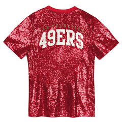 San Francisco 49ers Girls Youth Wordmark Sequin V-Neck Top - Scarlet cheap