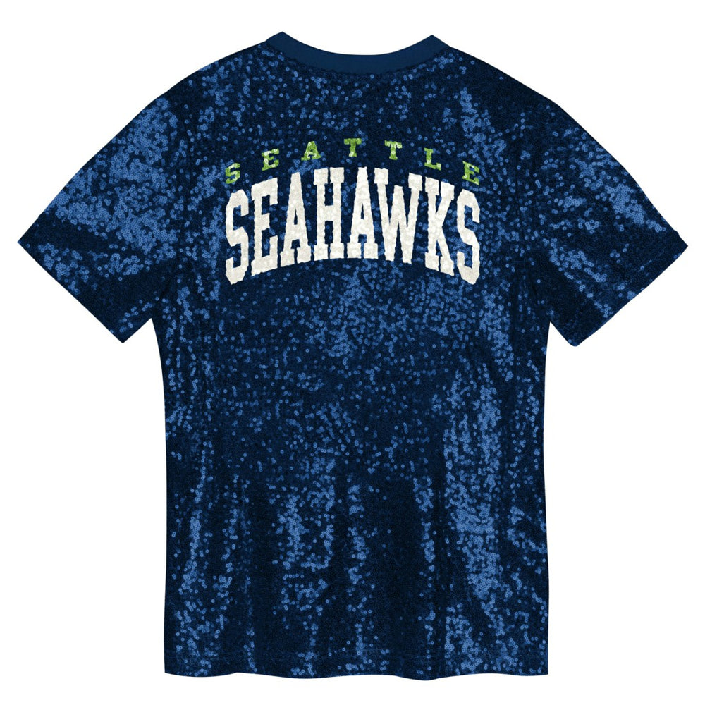 Seattle Seahawks Girls Youth Wordmark Sequin V-Neck Top - College Navy for sale