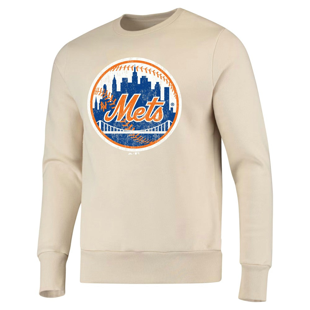 New York Mets Majestic Threads Fleece Pullover Sweatshirt Oatmeal