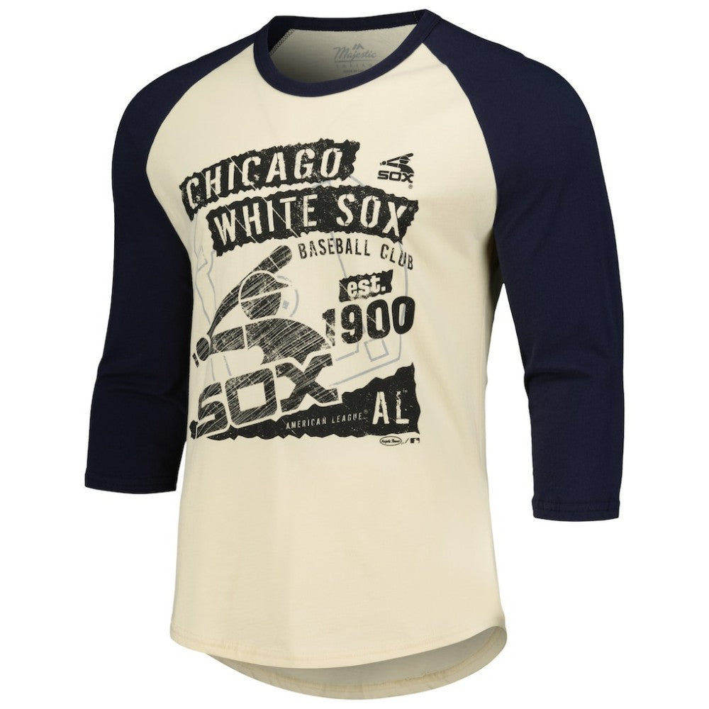 Chicago White Sox Majestic Threads Raglan 3/4-Sleeve T-Shirt Cream/Navy