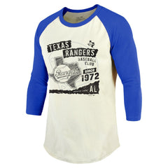 Texas Rangers Majestic Threads Raglan 3/4-Sleeve T-Shirt Cream/Royal