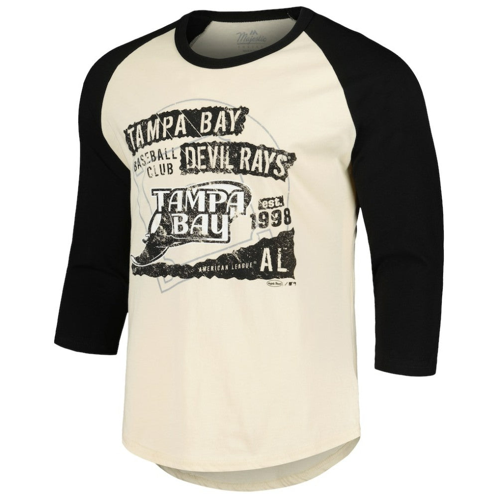 Tampa Bay Rays Majestic Threads Raglan 3/4-Sleeve T-Shirt Cream/Black