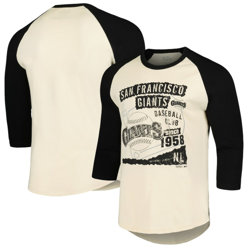 San Francisco Giants Majestic Threads Raglan 3/4-Sleeve T-Shirt Cream/Black
