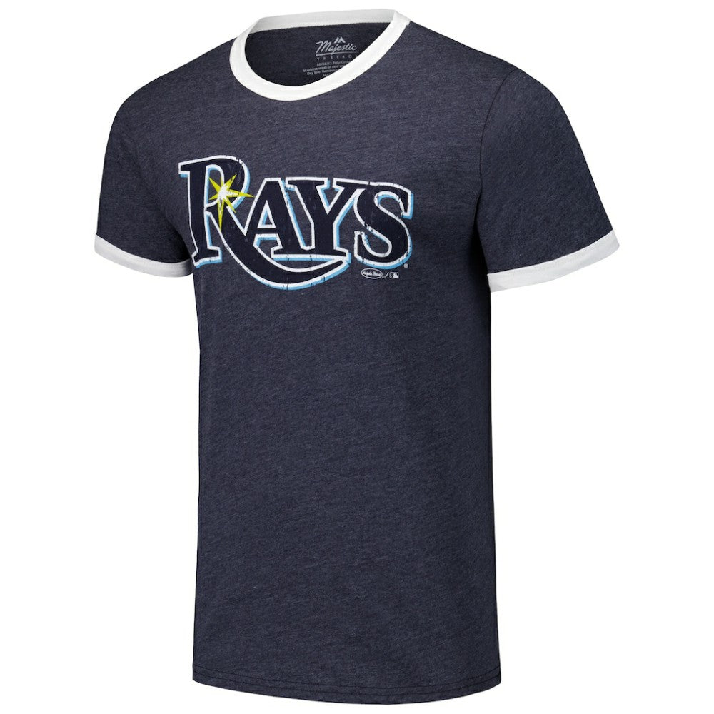 Tampa Bay Rays Majestic Threads Ringer Tri-Blend T-Shirt Navy