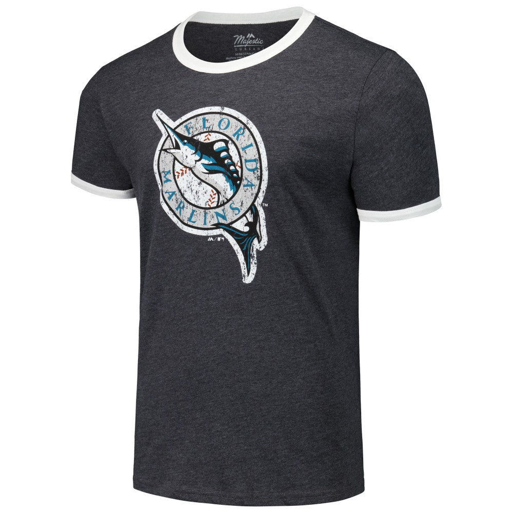 Florida Marlins Majestic Threads Ringer Tri-Blend T-Shirt Black