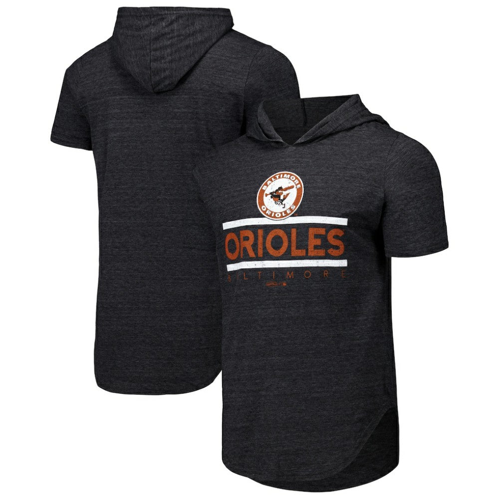 Baltimore Orioles Majestic Threads Tri-Blend Hoodie T-Shirt Black