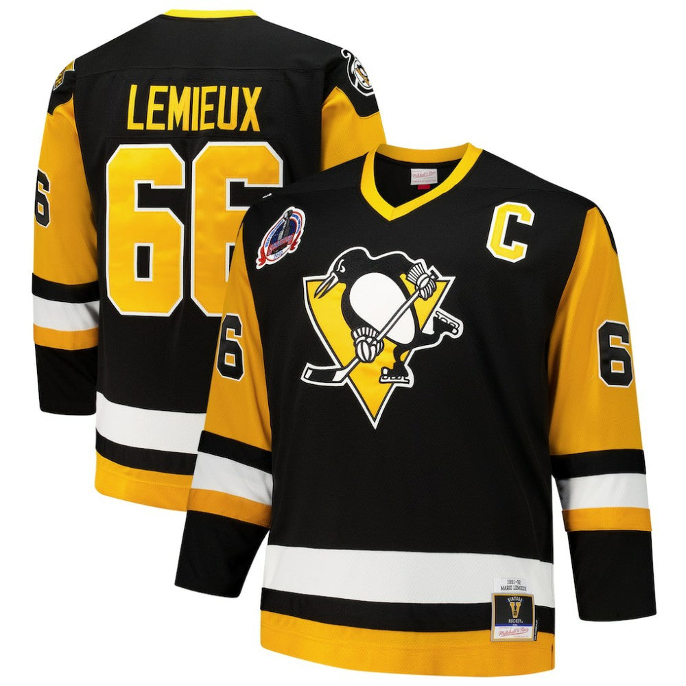 Mario Lemieux Pittsburgh Penguins Mitchell & Ness Big & Tall 1991/92 Blue Line 2.0 Jersey - Black Jerseys