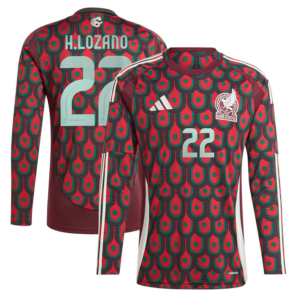 Hirving Lozano Mexico National Team 2024 Home Replica Player Long Sleeve Jersey - Burgundy discount