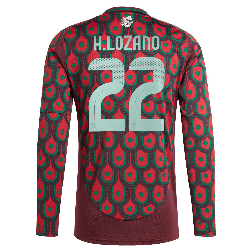 Hirving Lozano Mexico National Team 2024 Home Replica Player Long Sleeve Jersey - Burgundy discount