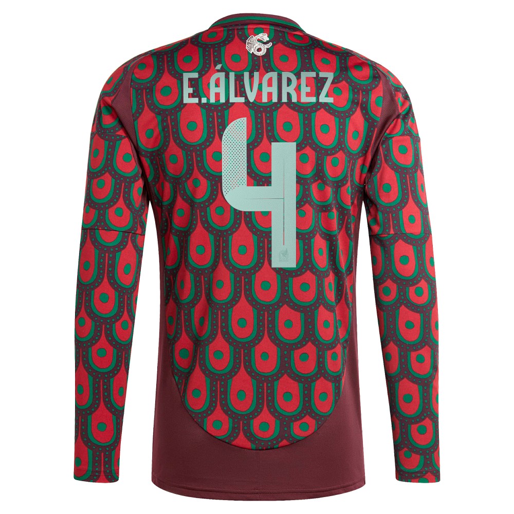 Edson Alvarez Mexico National Team 2024 Home Replica Player Long Sleeve Jersey - Burgundy discount