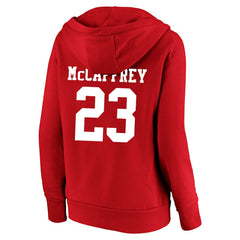 Christian McCaffrey San Francisco 49ers Women's Plus Size Player Name & Number V-Neck Pullover Hoodie - Scarlet cheap