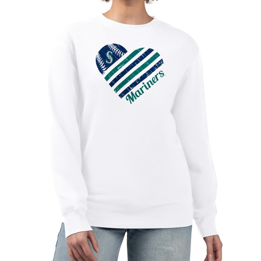 Seattle Mariners G-III 4Her by Carl Banks Women's Heart Logo Fleece Pullover Sweatshirt White