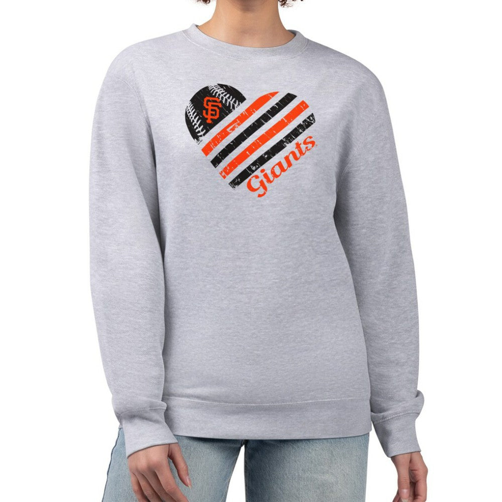 San Francisco Giants G-III 4Her by Carl Banks Women's Heart Logo Fleece Pullover Sweatshirt Heather Gray