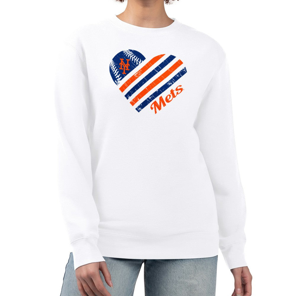 New York Mets G-III 4Her by Carl Banks Women's Heart Logo Fleece Pullover Sweatshirt White