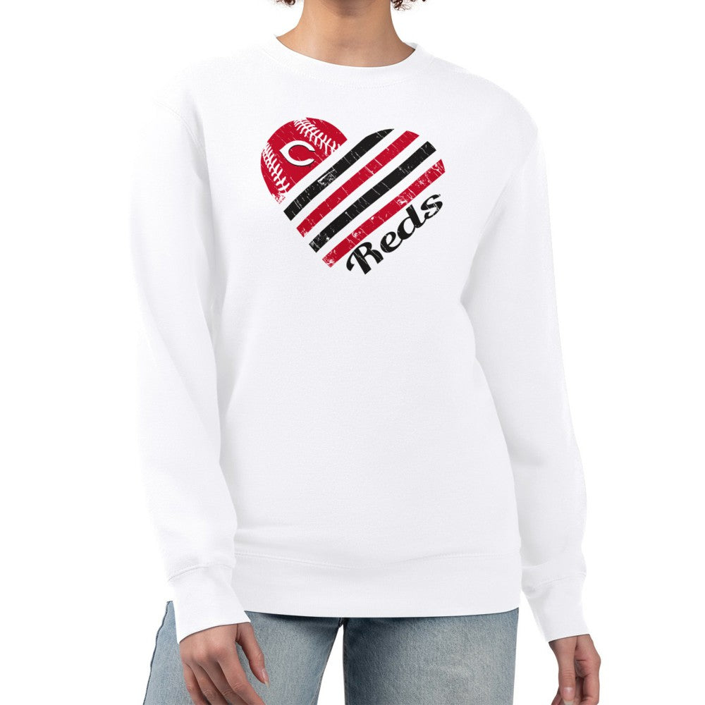 Cincinnati Reds G-III 4Her by Carl Banks Women's Heart Logo Fleece Pullover Sweatshirt White