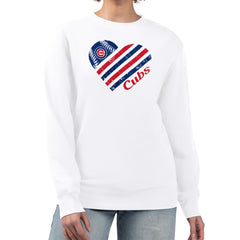 Chicago Cubs G-III 4Her by Carl Banks Women's Heart Logo Fleece Pullover Sweatshirt White