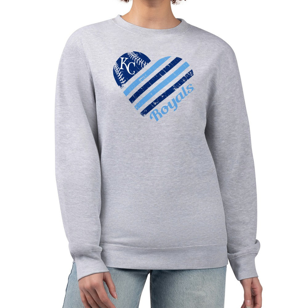 Kansas City Royals G-III 4Her by Carl Banks Women's Heart Logo Fleece Pullover Sweatshirt Heather Gray