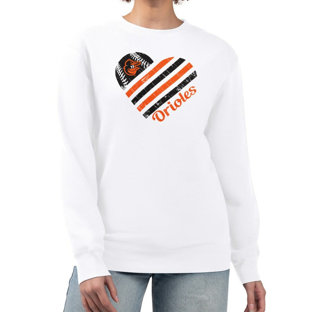 Baltimore Orioles G-III 4Her by Carl Banks Women's Heart Logo Fleece Pullover Sweatshirt White