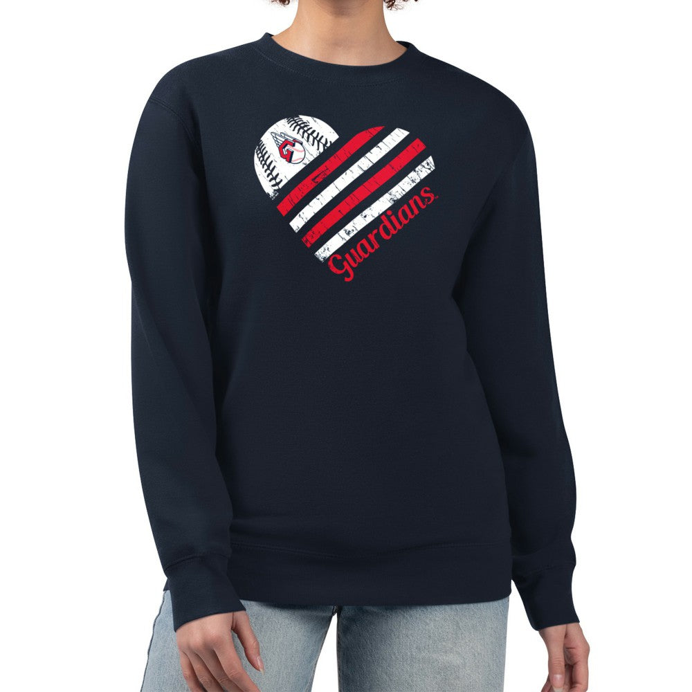 Cleveland Guardians G-III 4Her by Carl Banks Women's Heart Logo Fleece Pullover Sweatshirt Navy