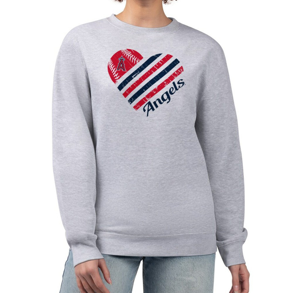 Los Angeles Angels G-III 4Her by Carl Banks Women's Heart Logo Fleece Pullover Sweatshirt Heather Gray