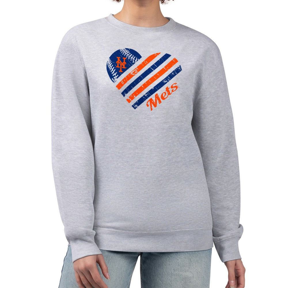 New York Mets G-III 4Her by Carl Banks Women's Heart Logo Fleece Pullover Sweatshirt Heather Gray