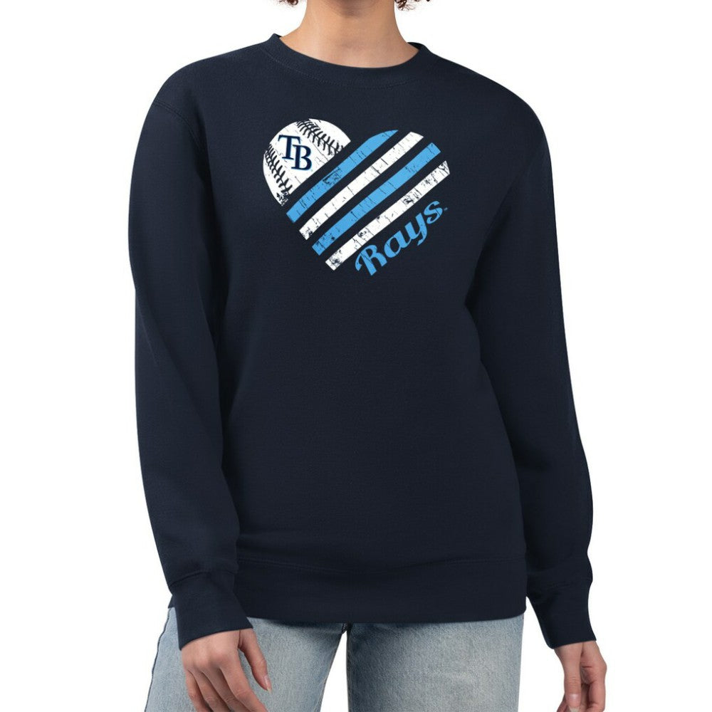 Tampa Bay Rays G-III 4Her by Carl Banks Women's Heart Logo Fleece Pullover Sweatshirt Navy