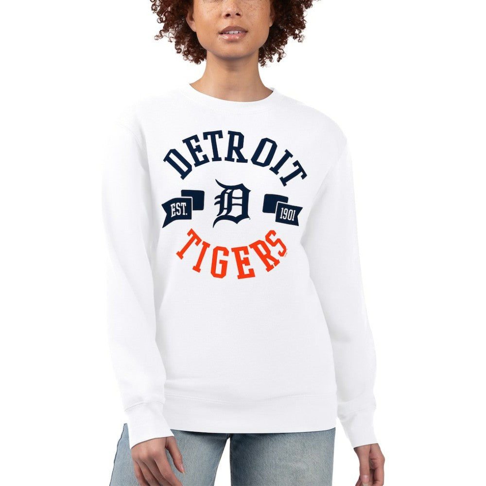 Detroit Tigers G-III 4Her by Carl Banks Women's Team Logo Fleece Pullover Sweatshirt White