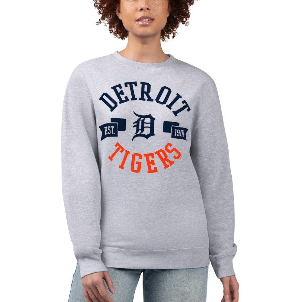 Detroit Tigers G-III 4Her by Carl Banks Women's Team Logo Fleece Pullover Sweatshirt Heather Gray
