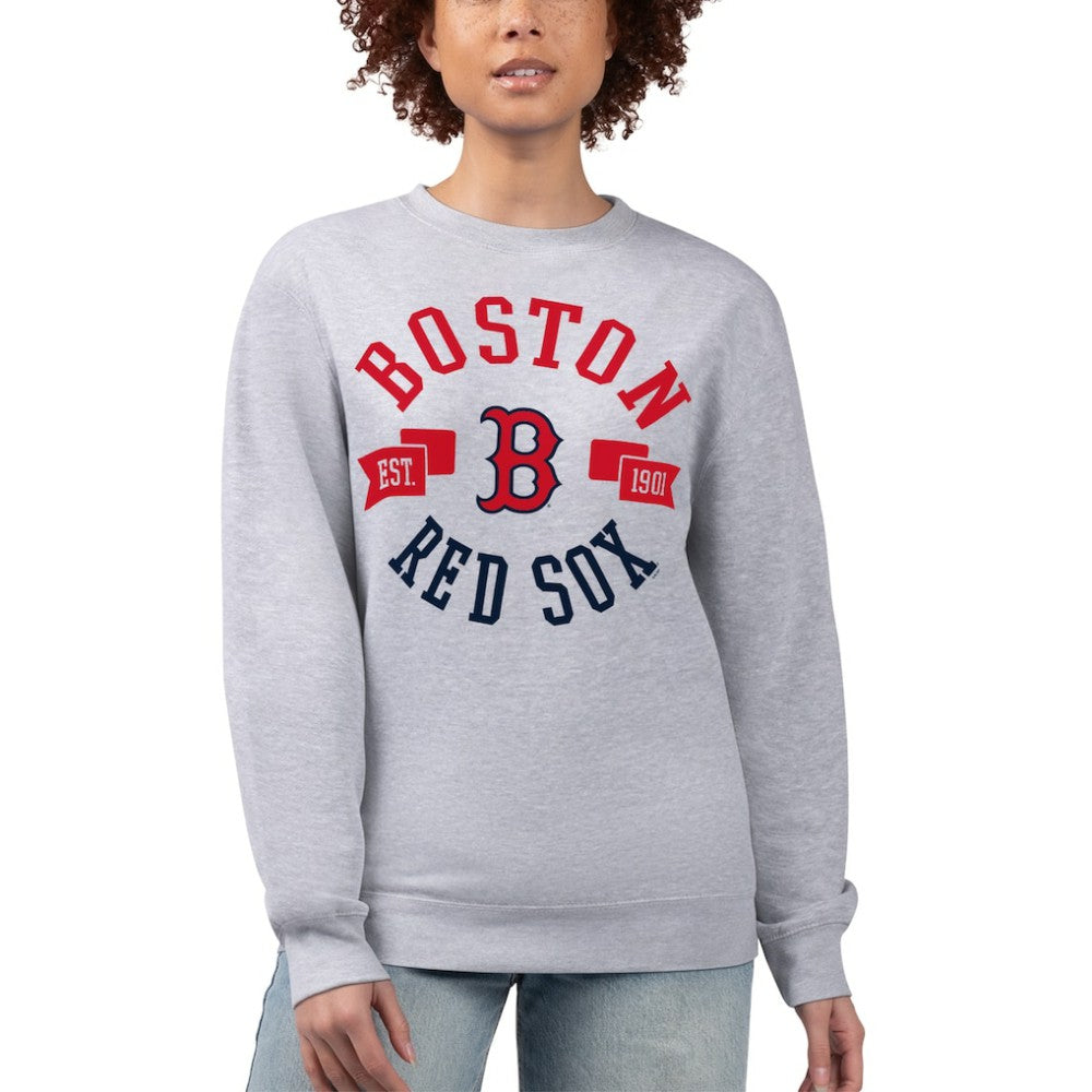Boston Red Sox G-III 4Her by Carl Banks Women's Team Logo Fleece Pullover Sweatshirt Heather Gray