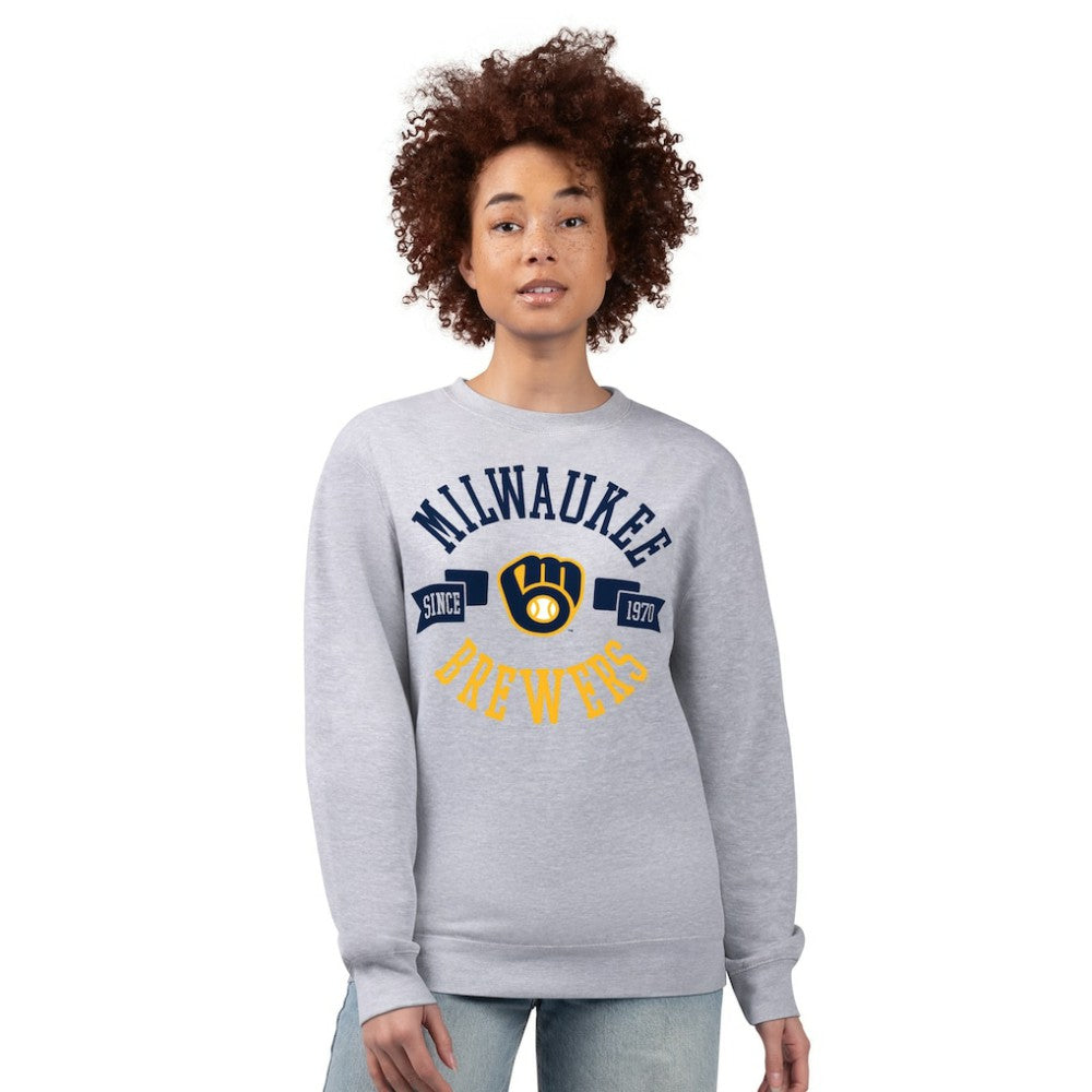 Milwaukee Brewers G-III 4Her by Carl Banks Women's Team Logo Fleece Pullover Sweatshirt Heather Gray