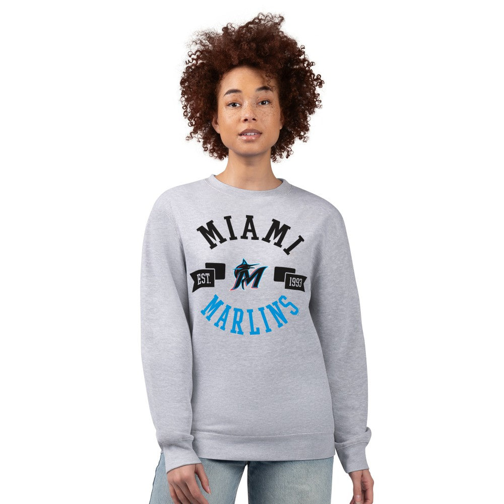Miami Marlins G-III 4Her by Carl Banks Women's Team Logo Fleece Pullover Sweatshirt Heather Gray