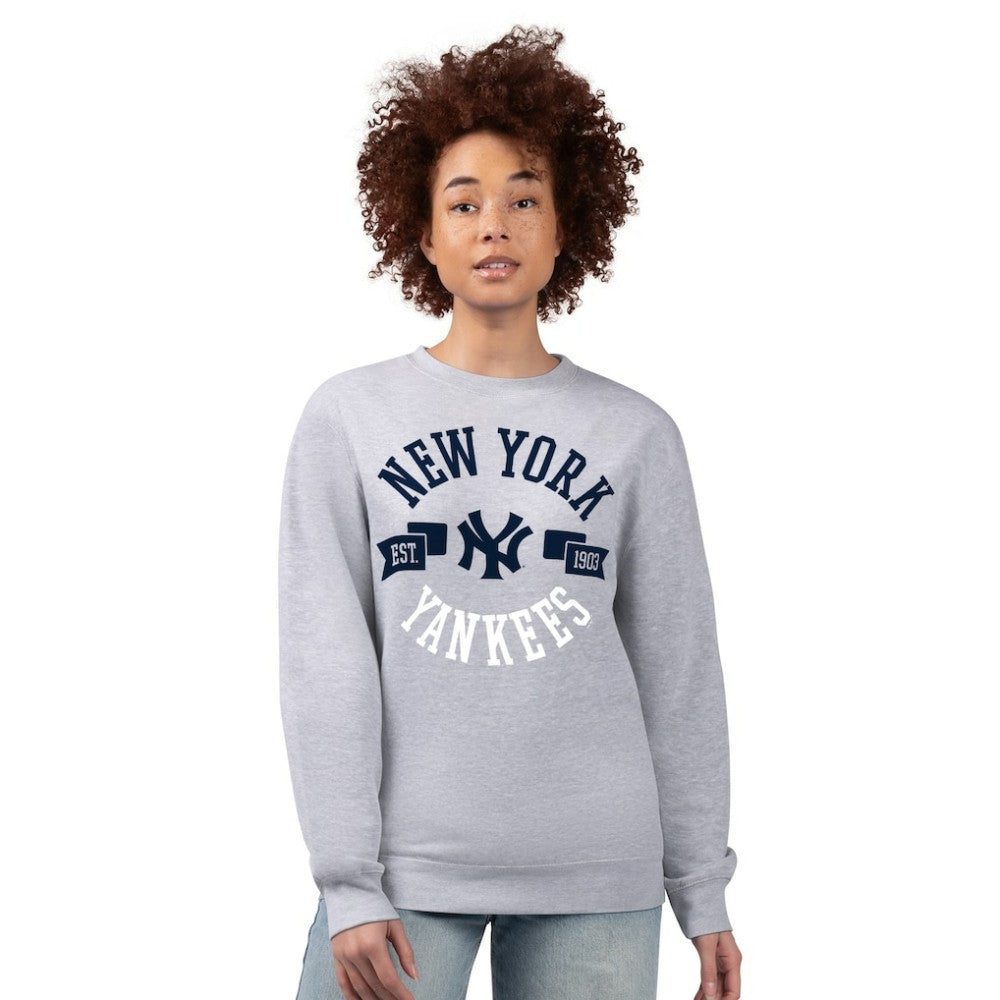 New York Yankees G-III 4Her by Carl Banks Women's Team Logo Fleece Pullover Sweatshirt Heather Gray