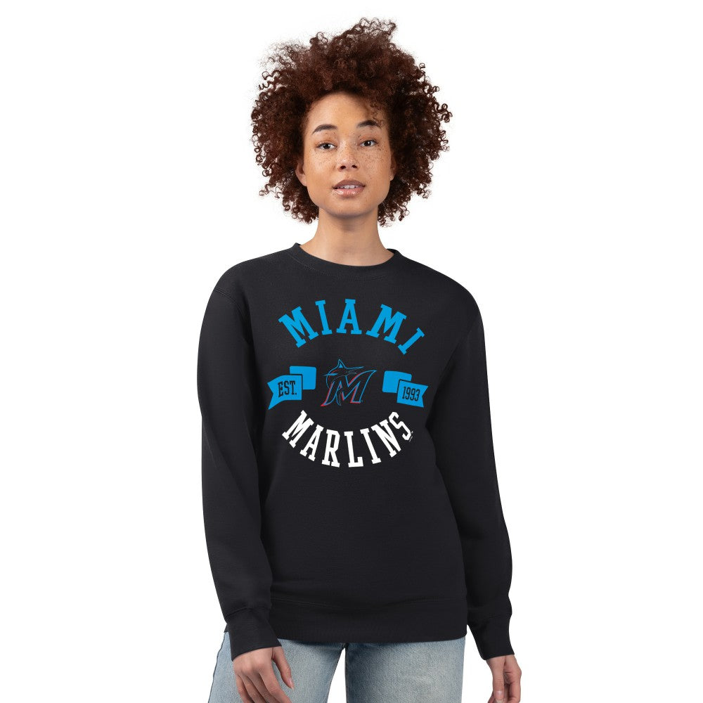Miami Marlins G-III 4Her by Carl Banks Women's Team Logo Fleece Pullover Sweatshirt Black