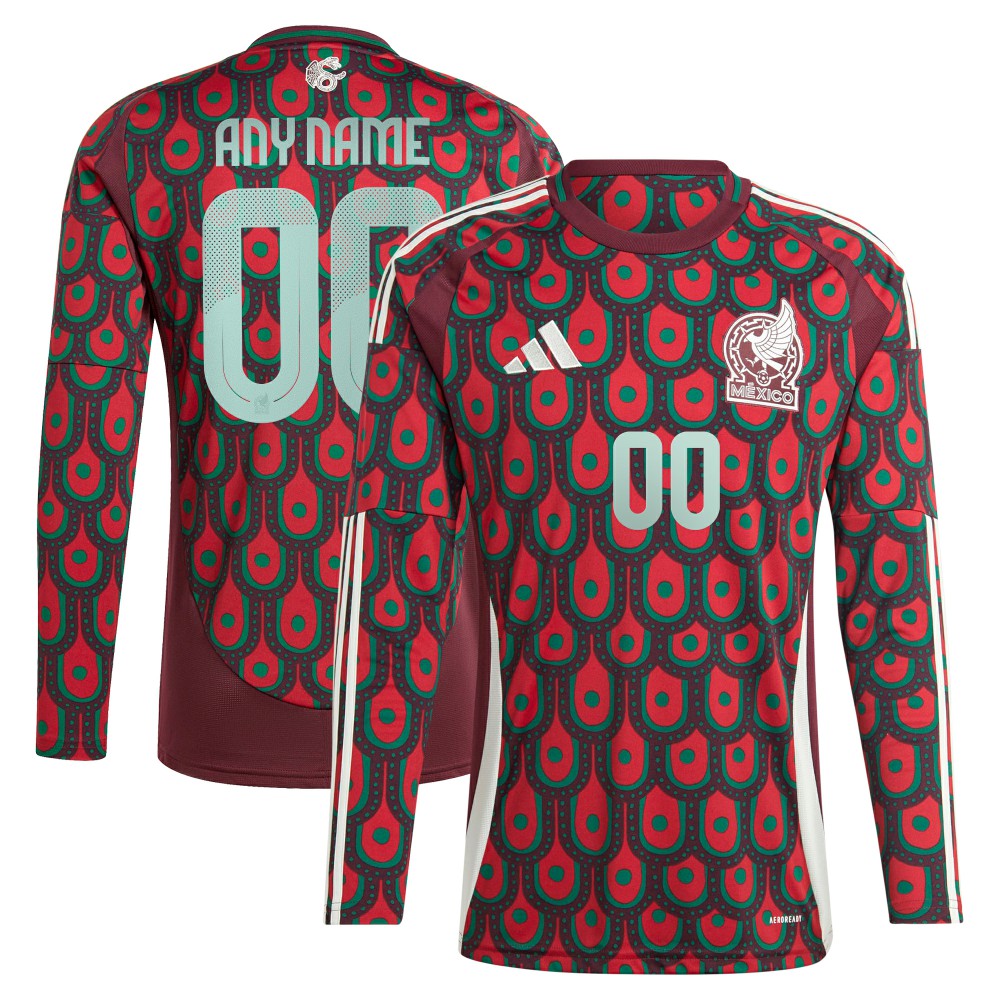 Mexico National Team 2024 Home Replica Custom Long Sleeve Jersey - Burgundy cheap