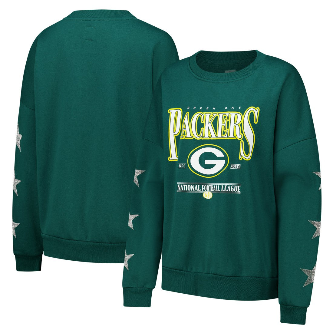 Green Bay Packers Gameday Couture Women's Rhinestone Star Sleeve Settle the Score Oversized Pullover Sweatshirt - Green sale