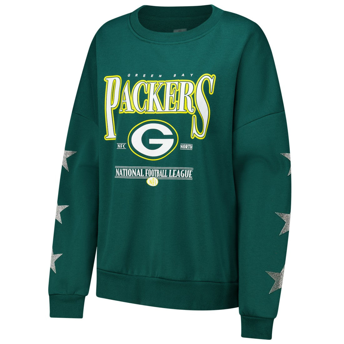 Green Bay Packers Gameday Couture Women's Rhinestone Star Sleeve Settle the Score Oversized Pullover Sweatshirt - Green sale