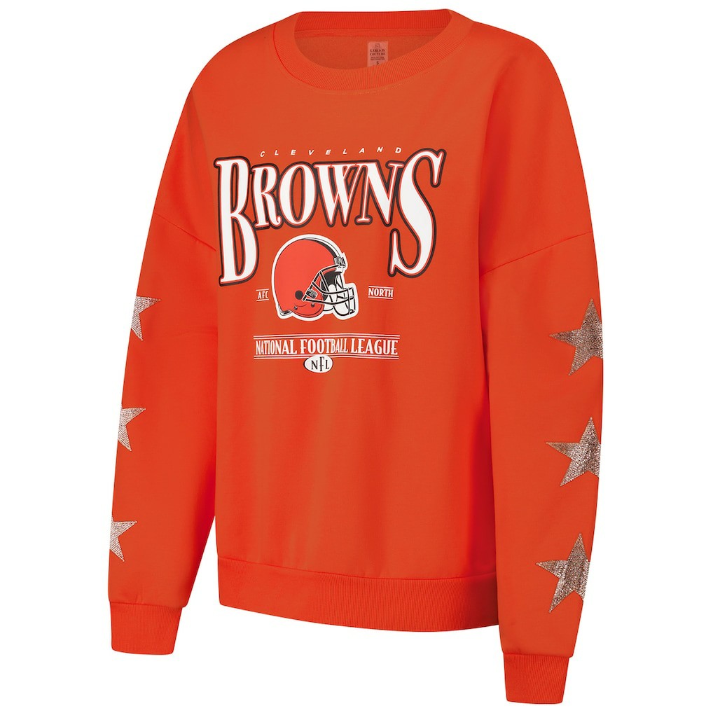 Cleveland Browns Gameday Couture Women's Rhinestone Star Sleeve Settle the Score Oversized Pullover Sweatshirt - Orange on sale