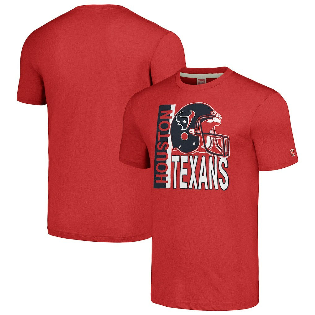 Houston Texans Homage Unisex Helmet Stripe Tri-Blend T-Shirt - Red on sale