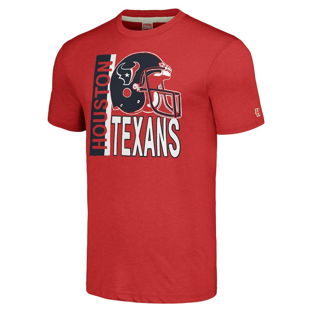 Houston Texans Homage Unisex Helmet Stripe Tri-Blend T-Shirt - Red on sale