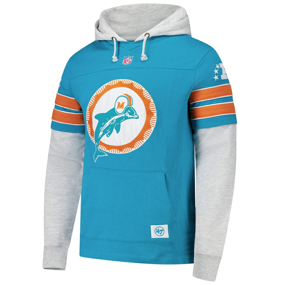 Miami Dolphins '47 Throwback Double Header Blitz Cornerback Hoodie - Aqua on sale